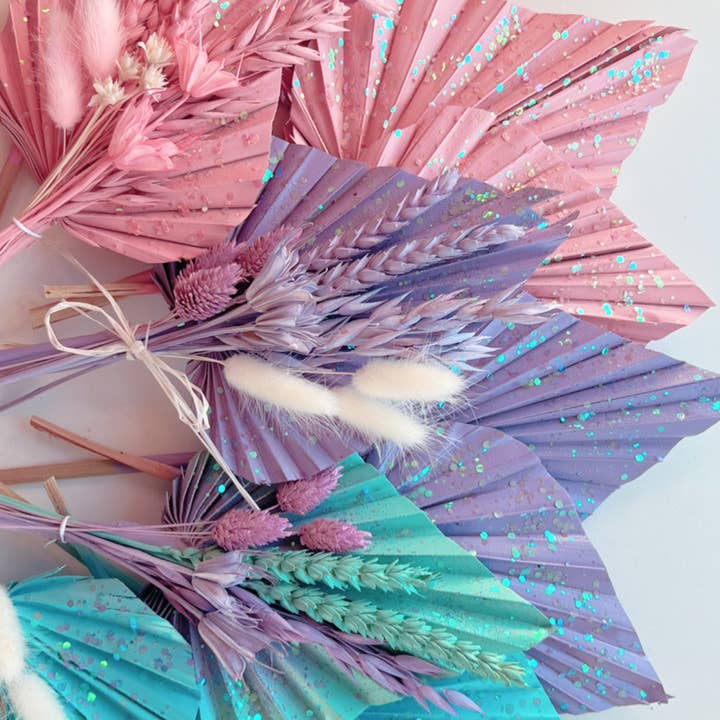 Petals & Pampas - Wholesale Cake/Cupcake Topper - Cake Topper - Mixed Palm Spear Bouquets - Colour Pop