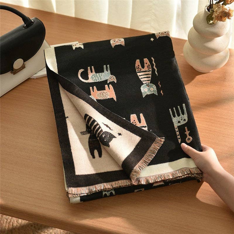 FurDecoration – wholesale Halsduk - Dam – Modekattmönstrad halsduk i kashmerestil1