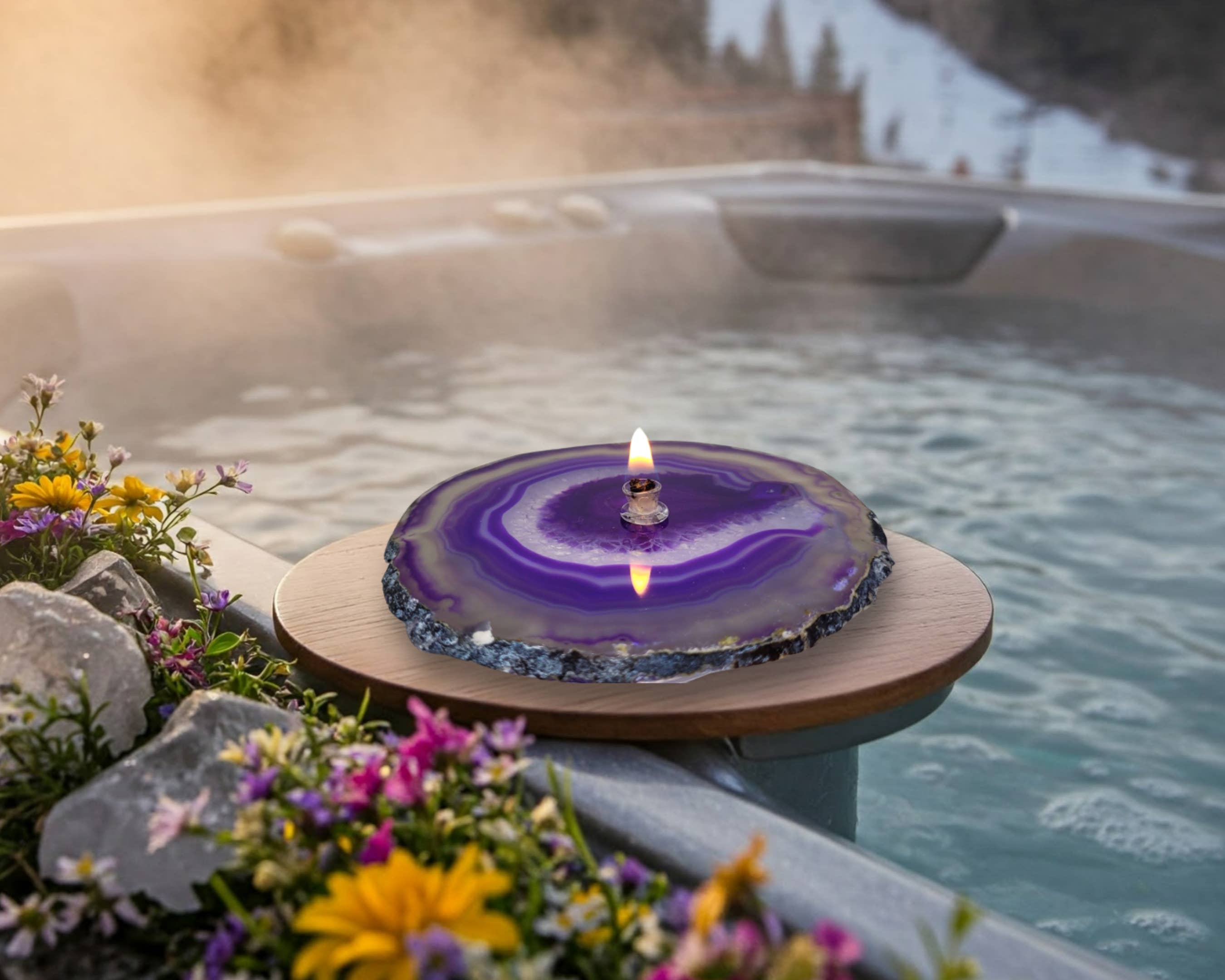 Essoya - Wholesale Decorative Tabletop Object - Purple Agate Oil Candle with Natural Lamp Oil Spa Gift box13