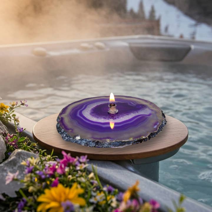 Essoya - Wholesale Decorative Tabletop Object - Purple Agate Oil Candle with Natural Lamp Oil Spa Gift box13