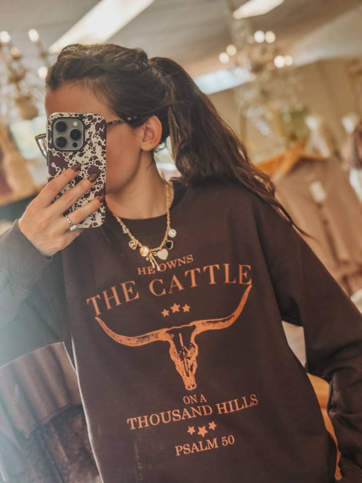 Amy Anne Apparel Inc - Wholesale Graphic Sweatshirt - Women's - He Owns The Cattle Crew Neck Sweatshirt5