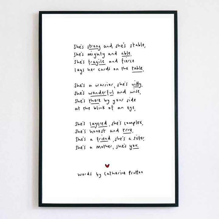 She – Handwritten Poem Print on Strength and Self-Worth for wholesale by Words by Catherine Prutton