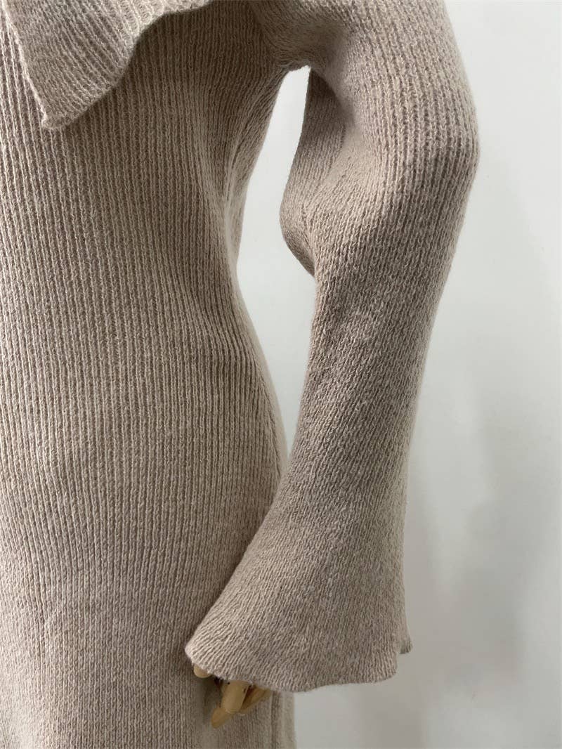 Color as pictures DR901 Off-Shoulder Knit Bodycon Long Sleeve Sweater Dress for wholesale on Faire5