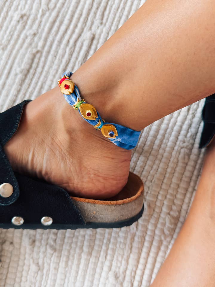 Tornozeleira de bandana azul com detalhes de peixes dourados por atacado de Goupi