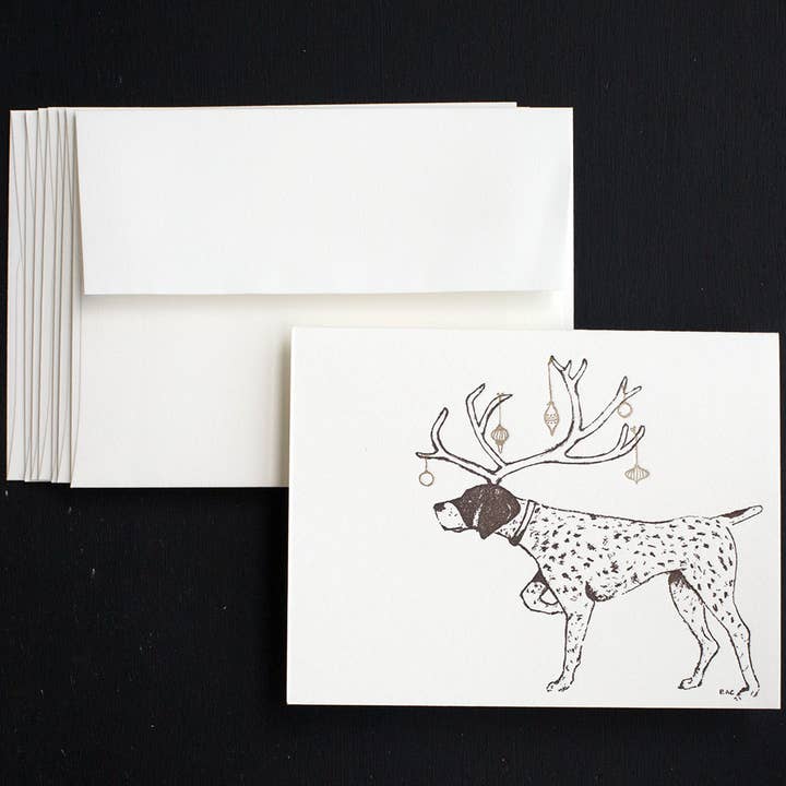 Holiday Pointer Note Cards for wholesale by Ancesserie Letterpress