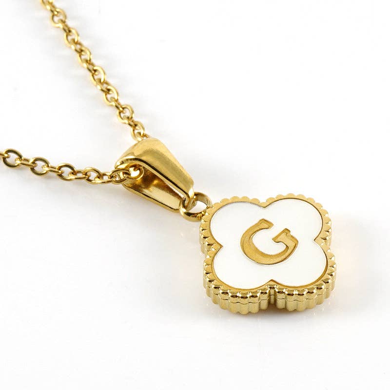 Mio Queena - Wholesale Pendant/Charm Necklace - Clover Shell Initial Charm 18K Golden S.Steel Necklace - FGS6