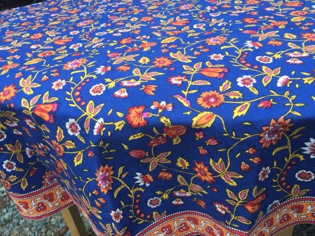 Mehera Shaw - Wholesale Tablecloth - Tablecloth Round in Block Printed Organic Cotton -Tanvi Blue1