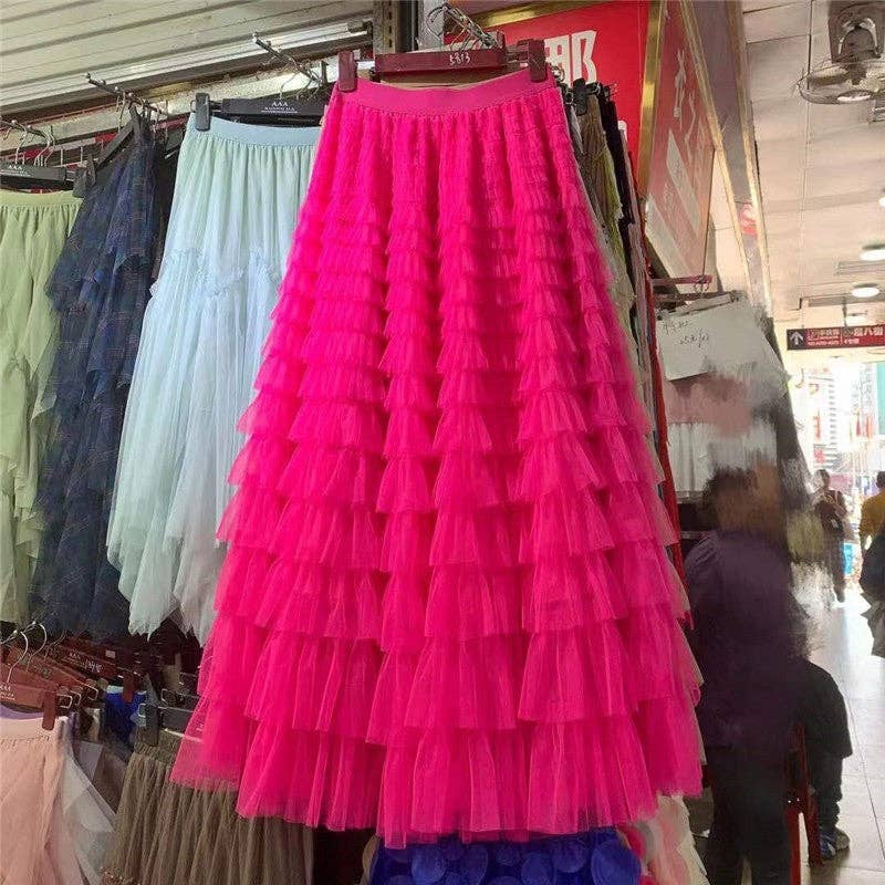 FurDecoration – wholesale Kjol - Dam – Midi-kjol i organza med volangkant i enfärgat6