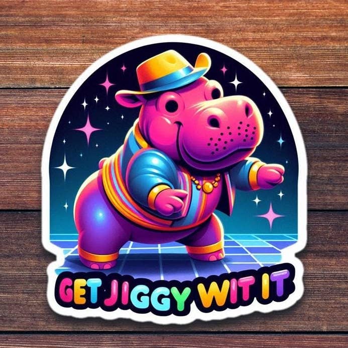 Get Jiggy With It Hippo - Wholesale Die Cut Vinyl Sticker for wholesale by ADH Stickers