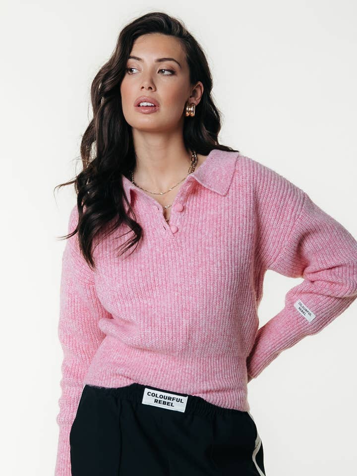 Coral Jersey de Punto con Botones Yfke | Coral de venta al por mayor en Faire1