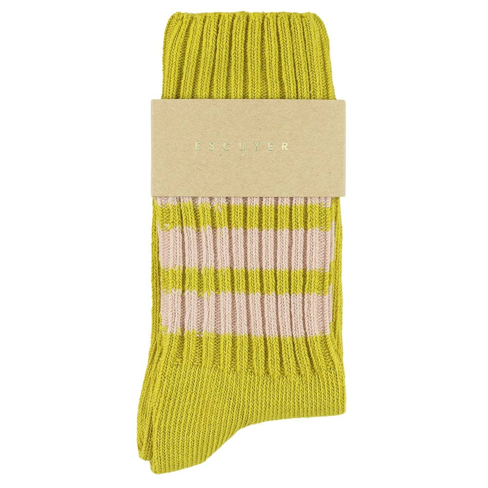 ESCUYER - Vente Chaussettes – femme - Chaussettes rayées pour femmes - jaune / rose1