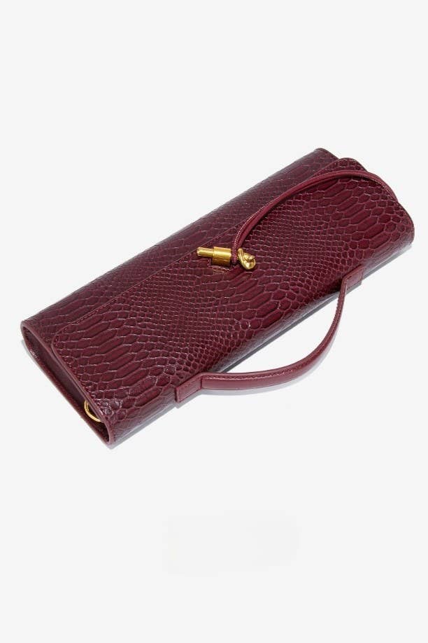 PEACH ACCESSORIES – Bolsa - Mulher por atacado – Clutch trançado com fecho dourado e estampa de cobra B189315