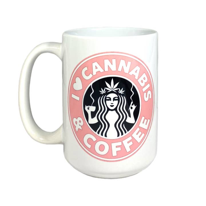 Tasse à café et cannabis (rose) pour la vente par Cultured Coast