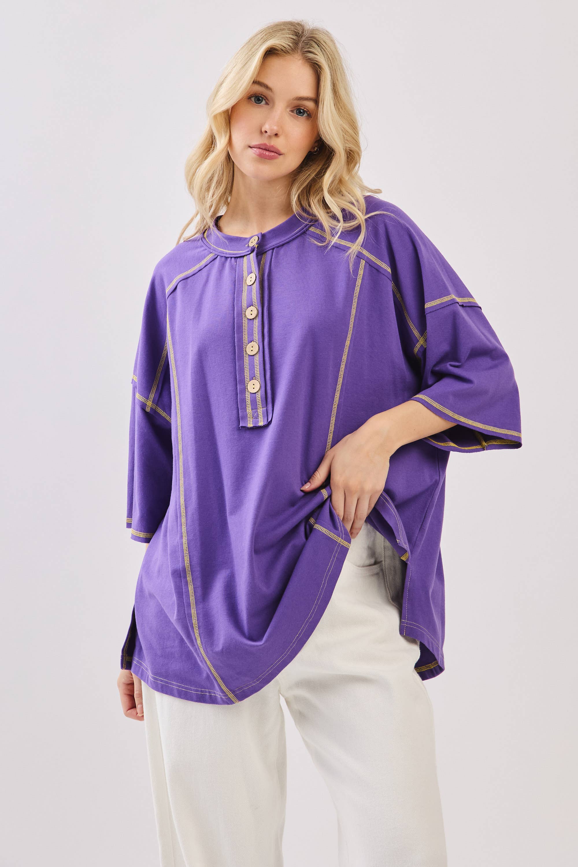 Sewn and Seen – Túnica - Mulher por atacado – Henley Relaxado com Botões28