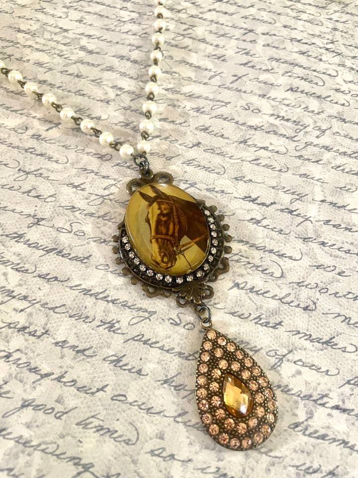 Vintage Horse Necklace- equestrian western gift for wholesale by Savannah Hoffman Designs Artisan Jewelry