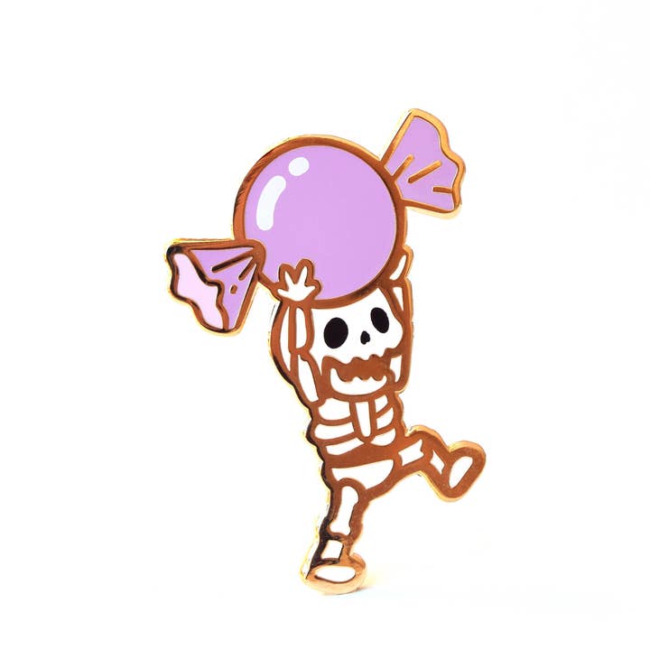 Sugarnova - Wholesale Lapel Pin/Button - Spooky Scary Skeleton (with candy!) Enamel Pin1