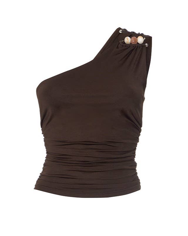 Sexy One-Shoulder Cropped Brown Tank Top for wholesale on Faire0
