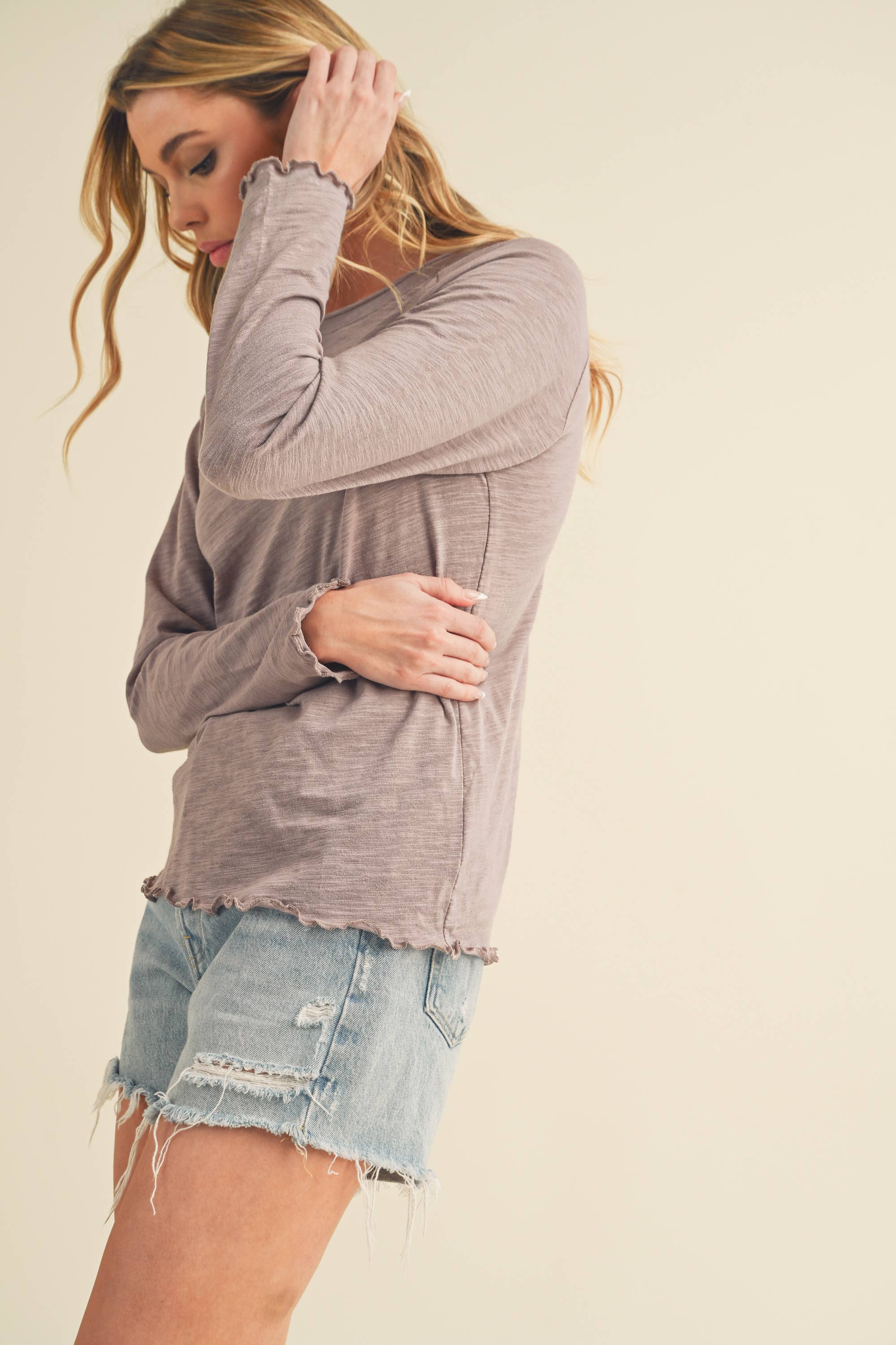 AEMI + CO - Wholesale Knit Top - Women's - 8288DN Gwen Baby Long Sleeve Top 532