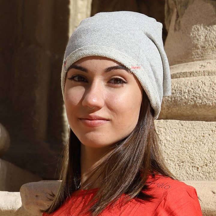 430 Very romantic Beanie hat, Prillo stitching, Silver lurex for wholesale by Purple Sardine