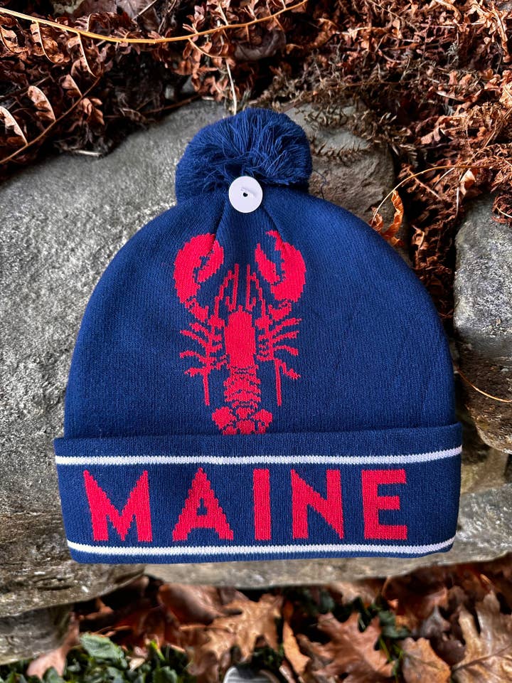 Giant Vintage Lobster Knit Pom Pom Hat for wholesale by Woods & Sea
