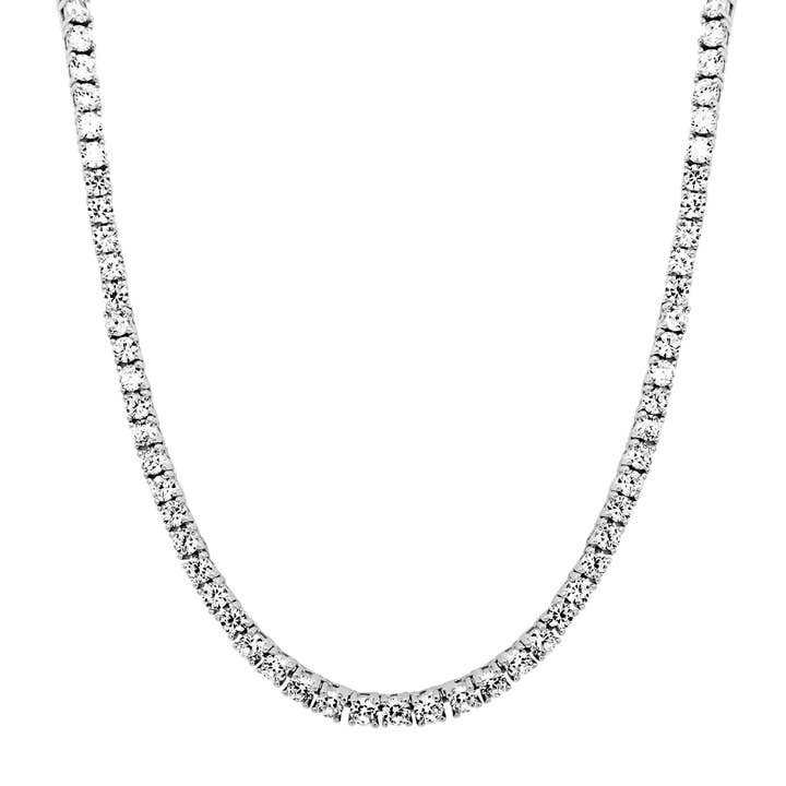 Rhodium pläterad Sterling Silver, Vit 3mm CZ Tennis Halsband för wholesale av Dlux Jewels