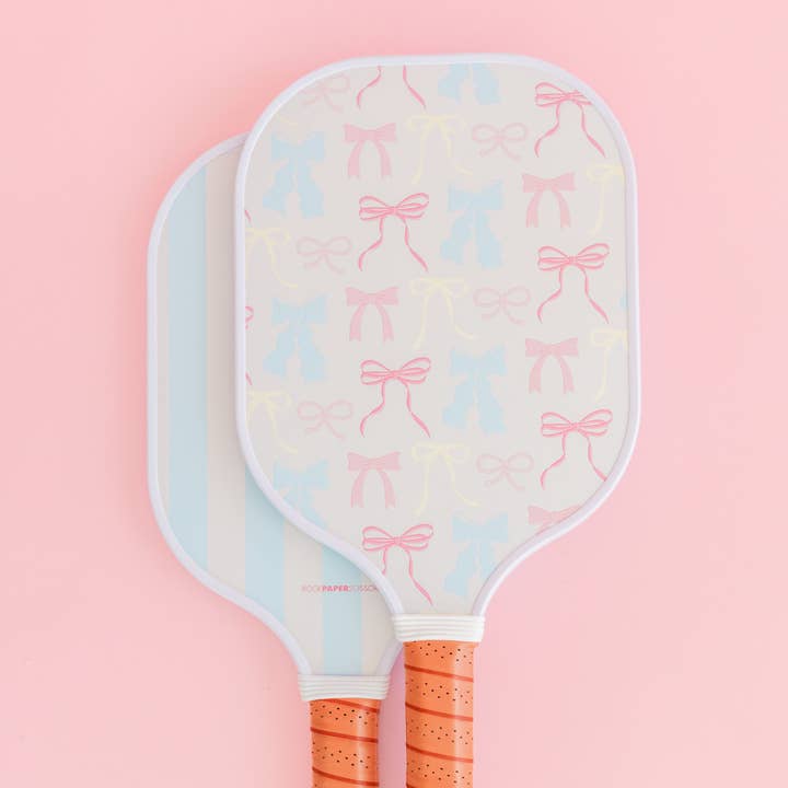 Rock Paper Scissors - Wholesale Sporting Accessories - Pastel Bows and Stripes Double-Sided Pickleball Paddle0