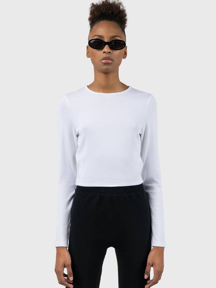 Top de manga comprida com costas abertas por atacado de NU-IN