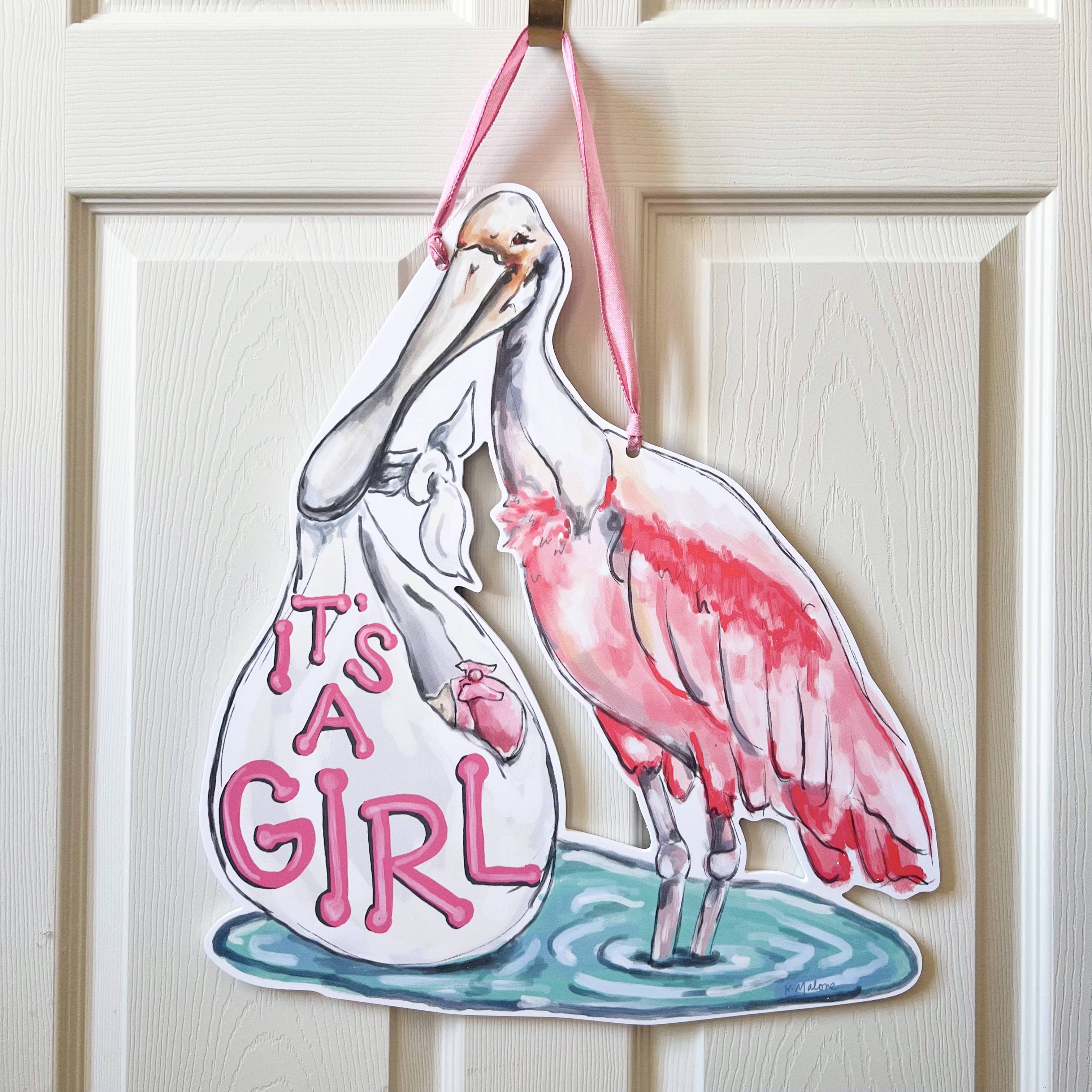 Home Malone - Wholesale Door Hanger - It's A Girl Spoonbill Door Hanger - Southern Baby Welcome