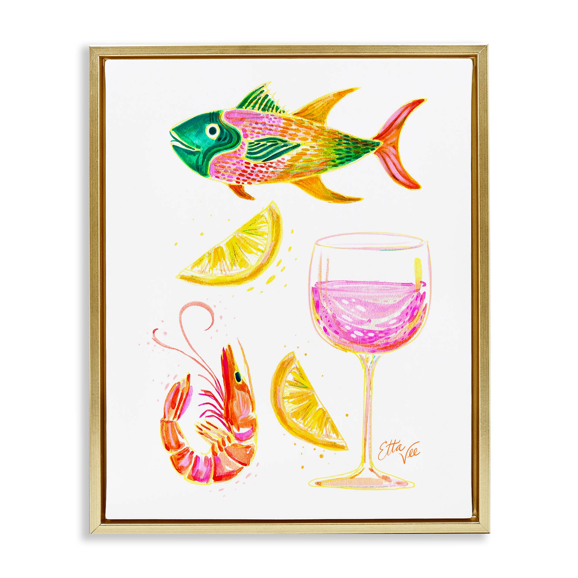 Stupell Industries - Vente Enseigne murale - Art mural encadré - Fruits de mer et vin d'été24