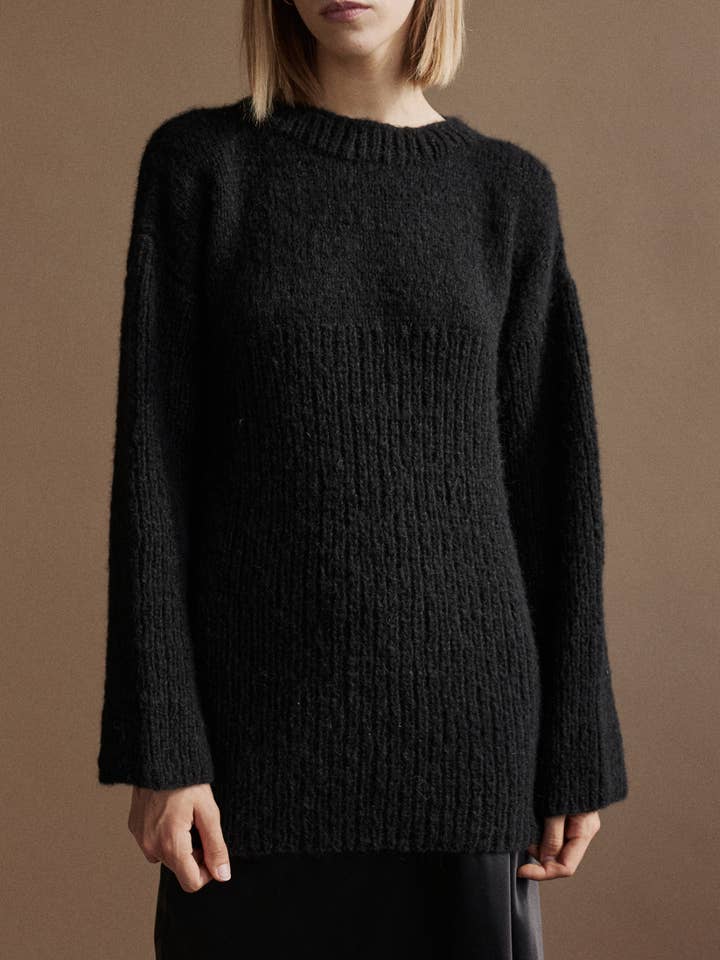 Luca Sweater // Black Alpaca Wool & Silk for wholesale by ASME STUDIOS