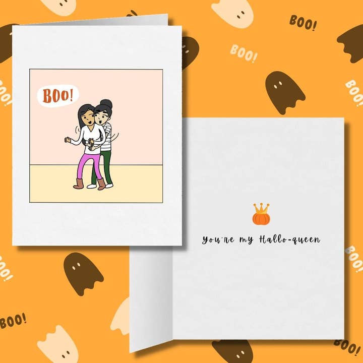 You're My Halloween Queen | Tarjeta de felicitación de Halloween para lesbianas y espeluznantes y románticas | Bonito regalo de Halloween LGBTQ | Relación sáfica | Pareja de WLW para venta al por mayor de Sesame But Different