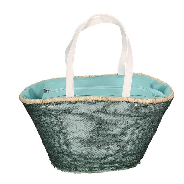 Vacchetti - Vendita all'ingrosso Borsa tote - Donna - Borsa Paglia Con Paillettes Azzurro CM47x18h230