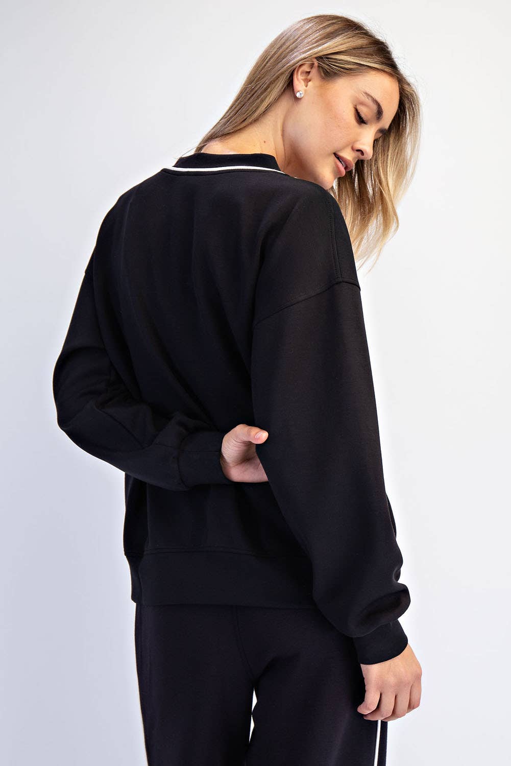 Rae Mode - Wholesale Lounge Top - Women's - MODAL SCUBA V NECK PIPING TOP5