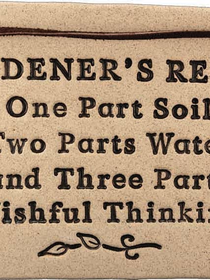 Gardener's Recipe - Stoneware Saying for wholesale by Amaranth Stoneware Ltd