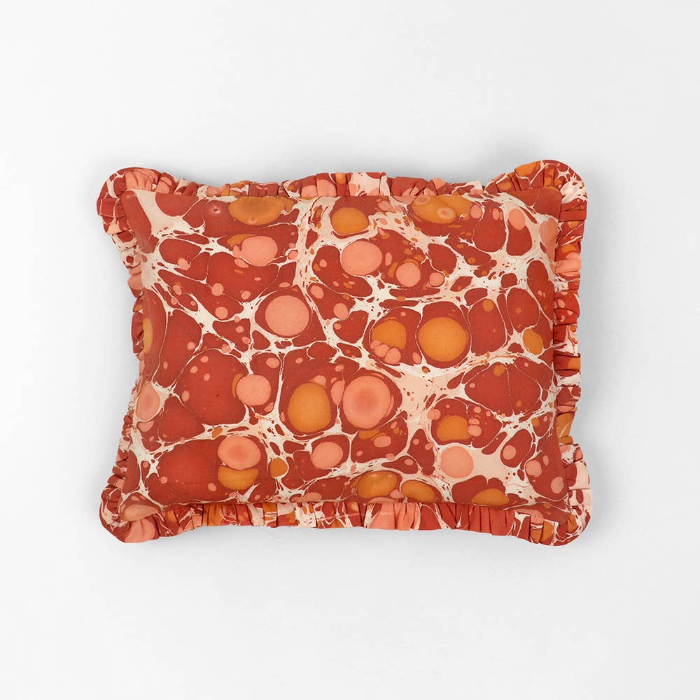 Craft Boat - Venta al por mayor Funda de cojín - FUNDA DE COJÍN CON VOLANTES DE ALGODÓN JASPEADO - ROJO GUIJARRO