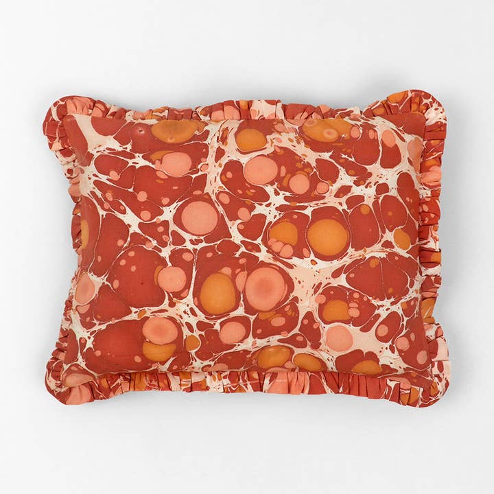 Craft Boat - Venta al por mayor Funda de cojín - FUNDA DE COJÍN CON VOLANTES DE ALGODÓN JASPEADO - ROJO GUIJARRO0