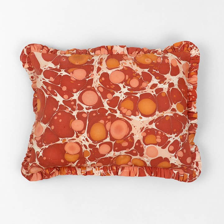 Craft Boat – Capa de almofada decorativa por atacado – ALMOFADA DE ALGODÃO MARMORIZADO COM BABADOS - PEBBLES RED0