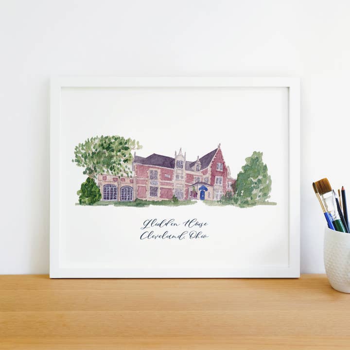 Glidden House, Cleveland Ohio Watercolor Art Print for wholesale by Jenny Lemoine Design