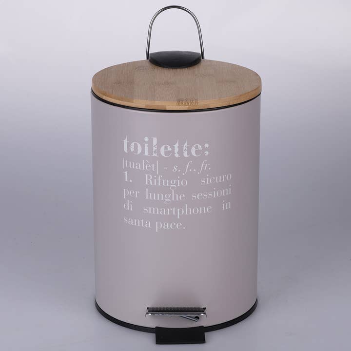VdE Tivoli 1996 - Wholesale Bucket/Pail - VICTIONARY TRASH CAN W/BAMBOO TOILET 3L GRAY