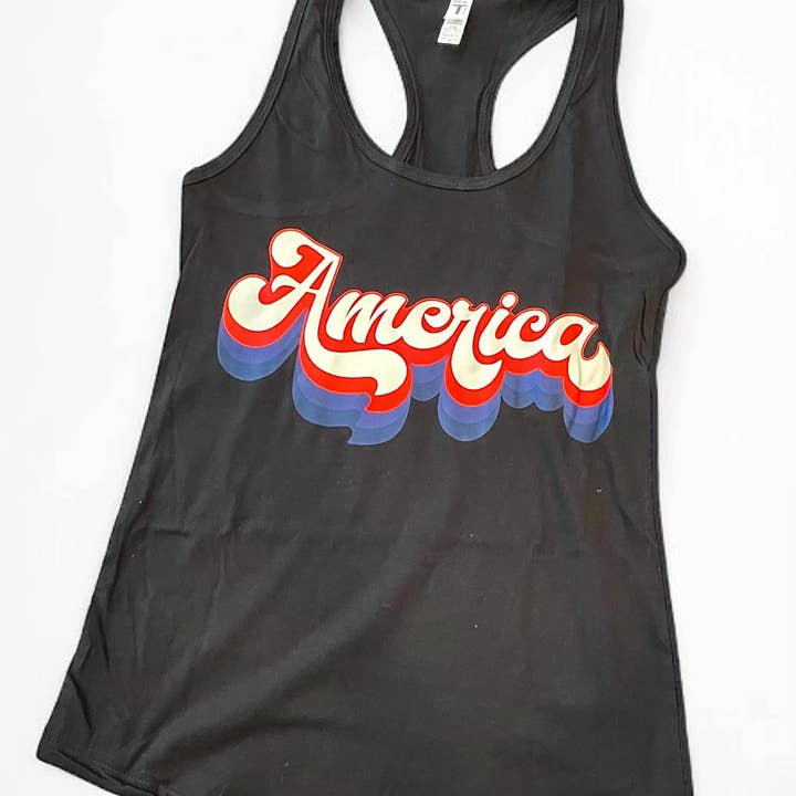 Groovy America Patriotic Tank Top - Memorial Day 4th of July for wholesale by Lasting Impressions CT