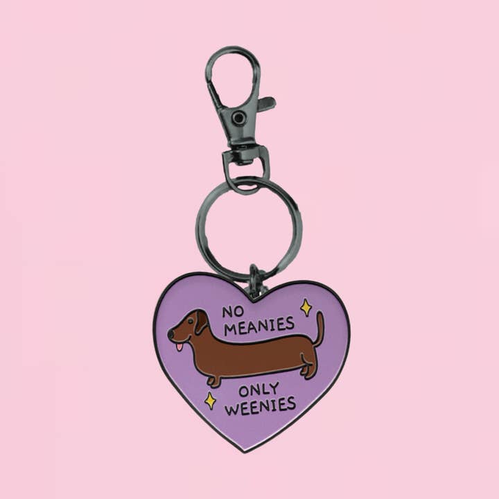 No Meanies Only Weenies Dog Enamel Keychain Bag Charm for wholesale by Fluffmallow (Custom duties for USA are pre-paid by us)