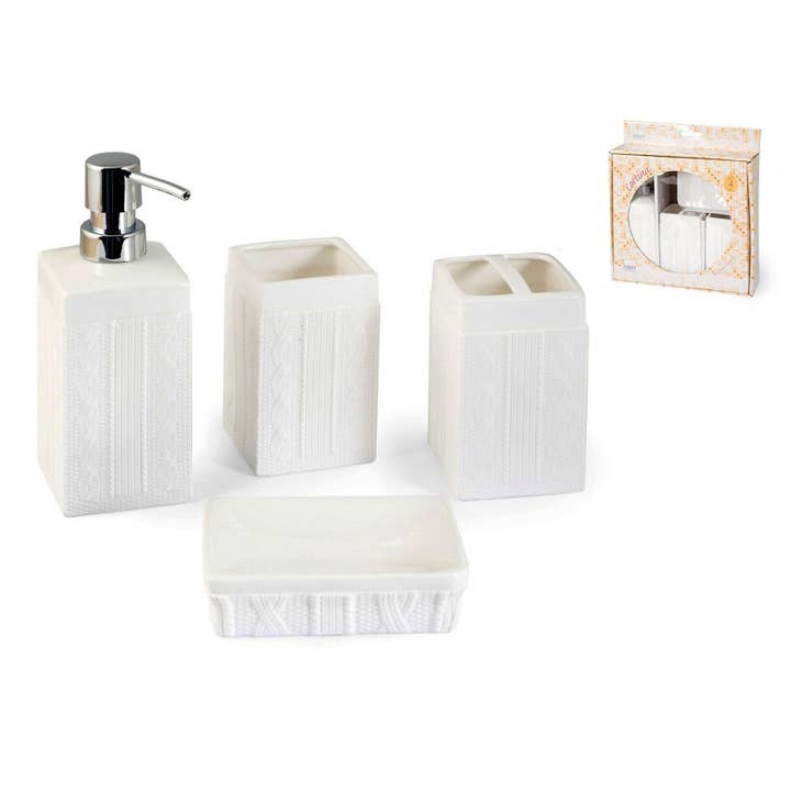 H&H - Wholesale Bathroom Accessory Set - 4-Piece Bathroom Set: Soap Dispenser, Soap Dish, Tumbler