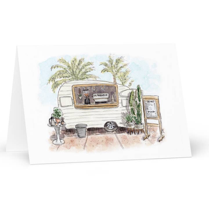 Carte de vœux Vintage Vibes et Coffee Tides - Camion de café pour la vente par Swil Arts