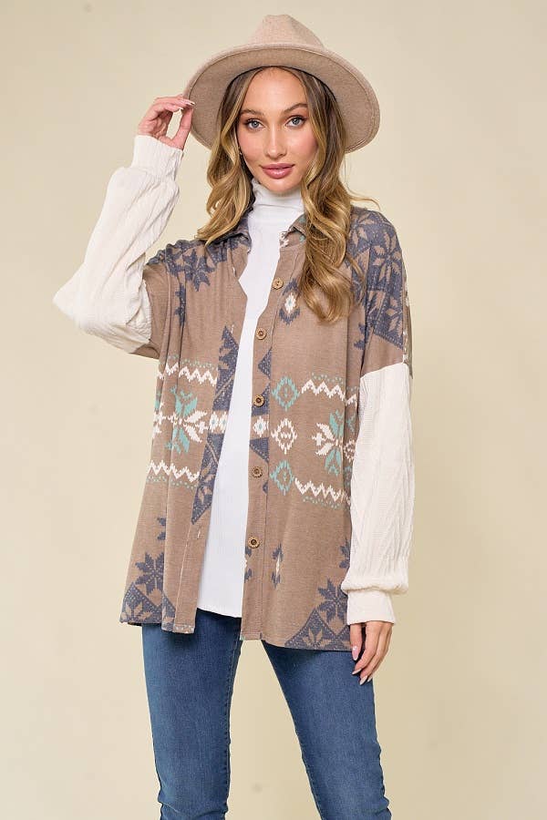 lovely melody - Wholesale Shirt Jacket/Shacket - Women's - LMT3653-Snowflake shacket Print16