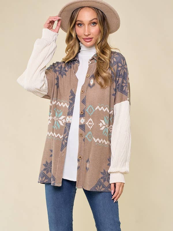 lovely melody - Wholesale Shirt Jacket/Shacket - Women's - LMT3653-Snowflake shacket Print16
