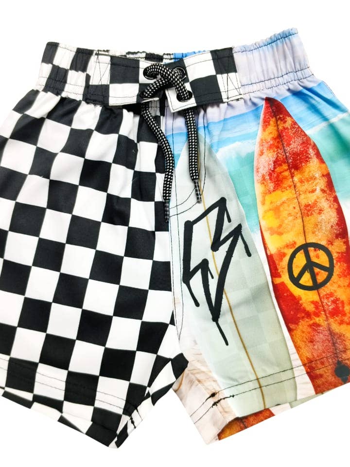 BD51131-BLACK Surf Check Board Shorts for wholesale by 🤍Baby Steps and Mish Kids