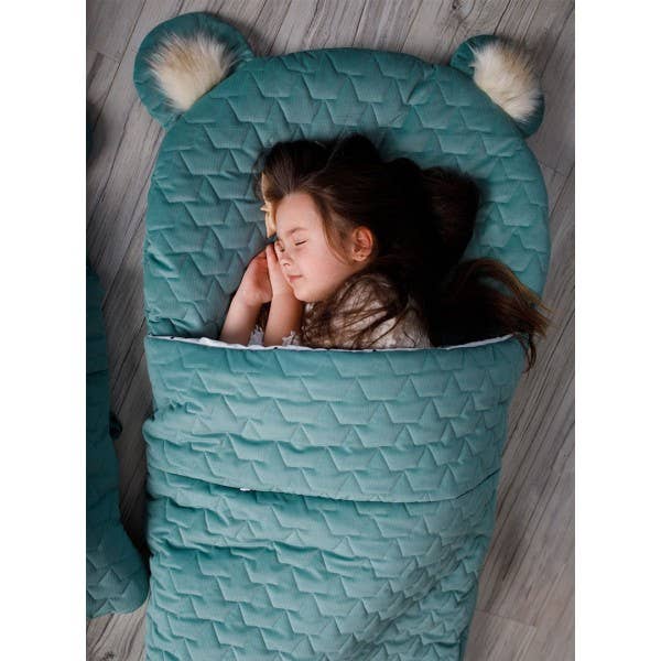 Kinder Hop SP. Z O.O. - Vente Sac de couchage – enfant - Sac de couchage Kinder Hop Leaves Ocean Green 170 x 75 cm