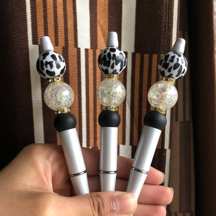 "Black and White" Dalmatian Print Beaded Pen for wholesale by Amy Designs