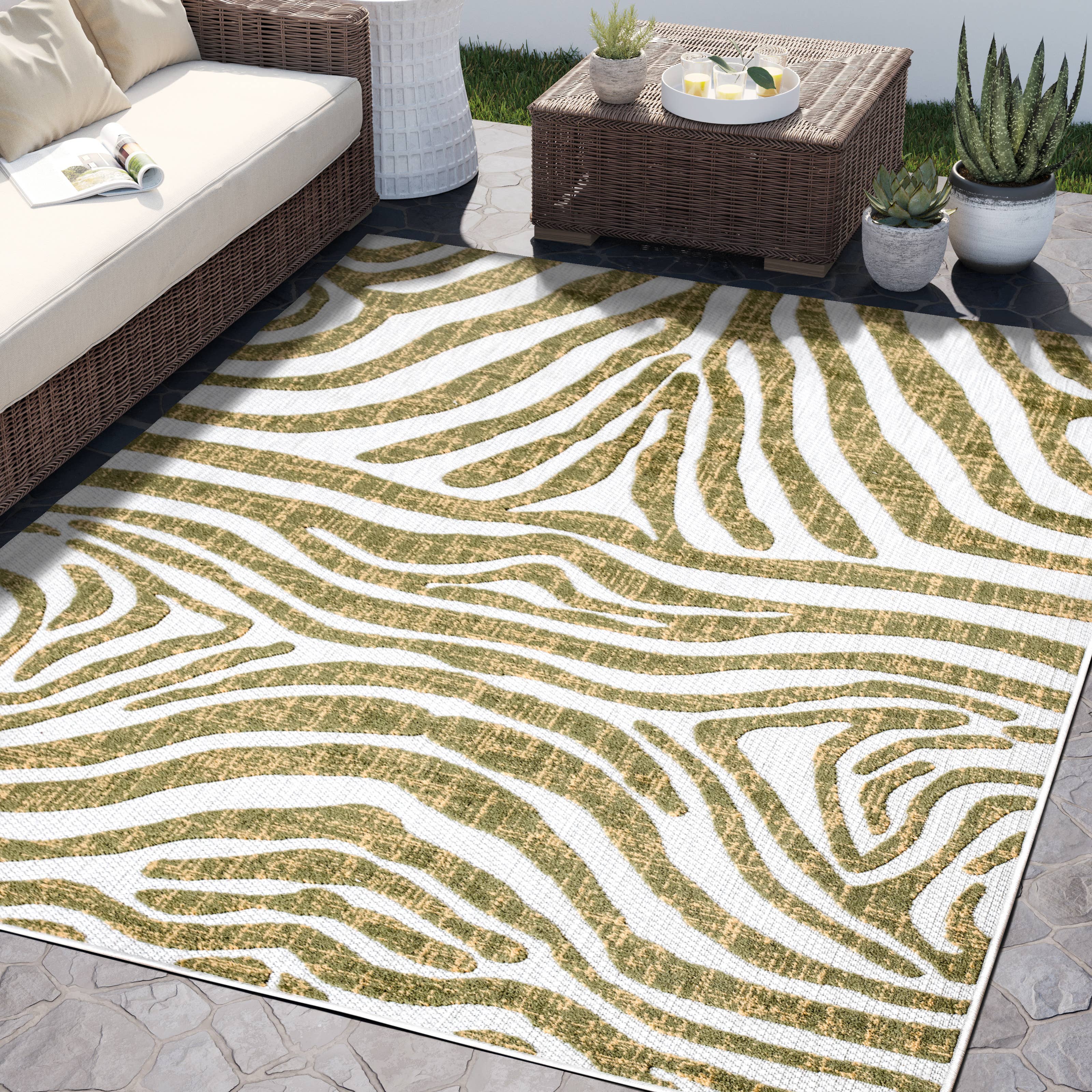 Abani Rugs - Wholesale Area Rug - Abani Hampton Indoor/Outdoor Green Zebra Print Area Rug1