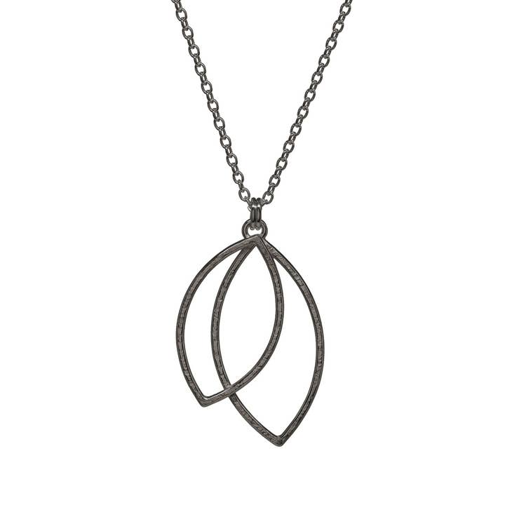 Double Leaf Necklace - Large - Dark Sterling for wholesale by The Smithery